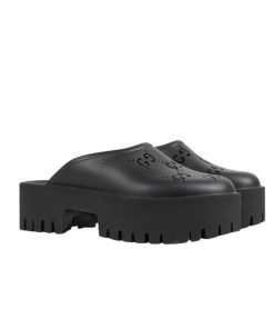 Gucci Men'S Slip On Sandal Black Gg Rubber 655517 Jfb00 1000