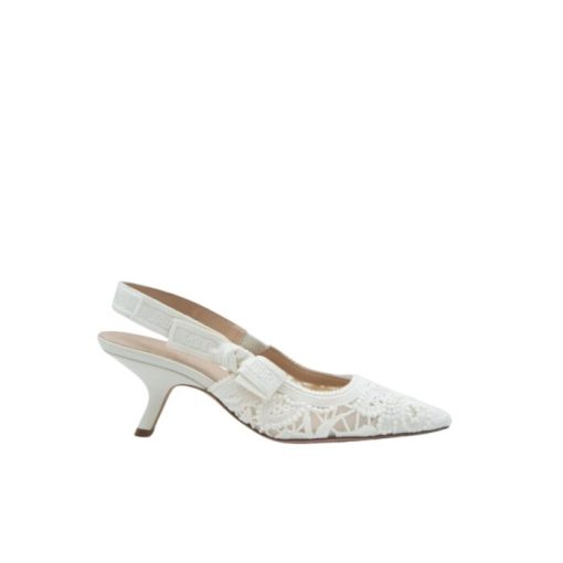Dior J'Adior Slingback Pump Transparent Mesh Embroidered With Butterfly Motif White - Image 9