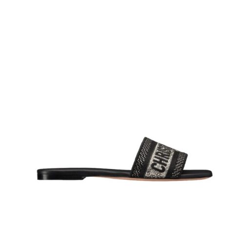 Dior Dway Slide Embroidered Cotton Black - Image 4