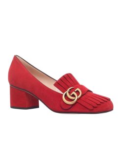 Gucci Marmont Fringe Suede 55Mm Loafer Red From Neiman Marcus