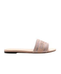 Dior Dway Slide Calfskin And Embroidered Cotton Nude  Kcq986Cey S21U
