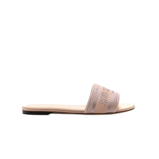 Dior Dway Slide Calfskin And Embroidered Cotton Nude  Kcq986Cey S21U - Image 3