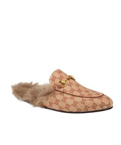Gucci Princetown Lamb Fur Slippers Rust Natural