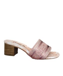 Dior Dway Heeled Slide Embroided Cotton Pink
