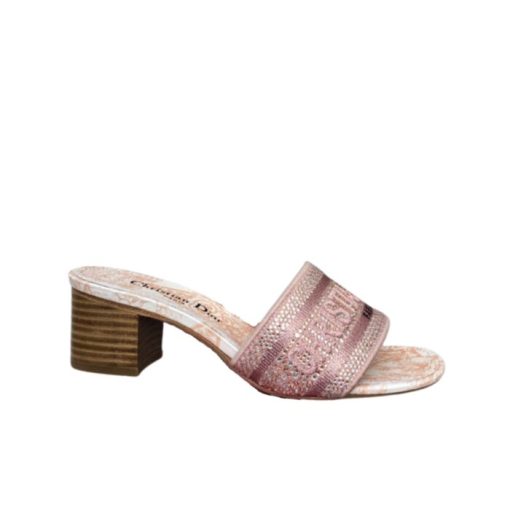 Dior Dway Heeled Slide Embroided Cotton Pink - Image 10