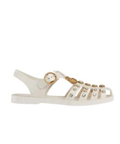 Gucci Rubber Crystal Embellishments Sandals White