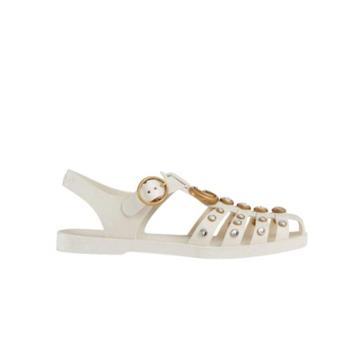 Gucci Rubber Crystal Embellishments Sandals White - Image 5