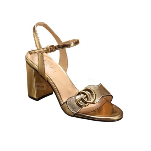 Gucci Gold Metallic Laminate Leather Mid Heel Sandal 453379 - Image 9
