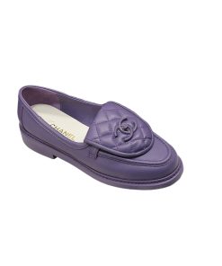 Chanel Cc Nib Turnlock Moccasins Flat Loafers Purple G45474 B15482 Nt971