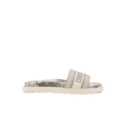 Dior Dway Toile De Jouy Embroidered Cotton Slide Sandals Gray - Image 8