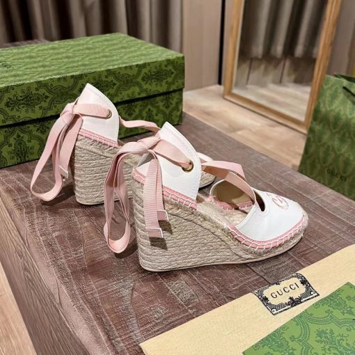 Gucci Gg Canvas Wedge Espadrilles Pink - Image 6