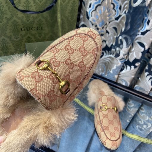 Gucci Princetown Lamb Fur Slippers Rust Natural - Image 9