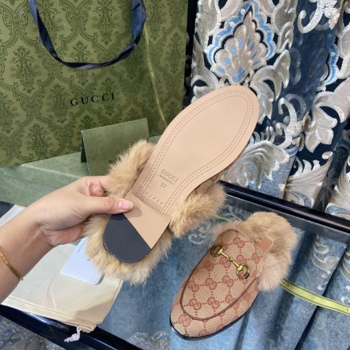 Gucci Princetown Lamb Fur Slippers Rust Natural - Image 8