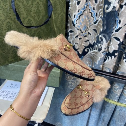 Gucci Princetown Lamb Fur Slippers Rust Natural - Image 5