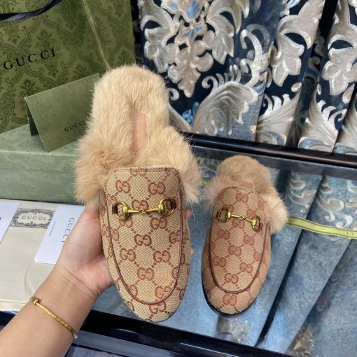 Gucci Princetown Lamb Fur Slippers Rust Natural - Image 4
