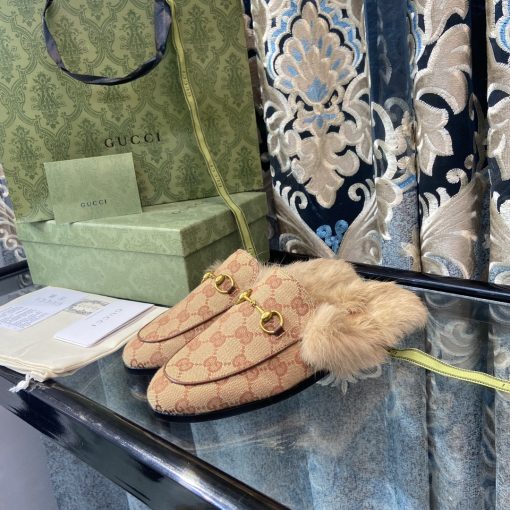 Gucci Princetown Lamb Fur Slippers Rust Natural - Image 3