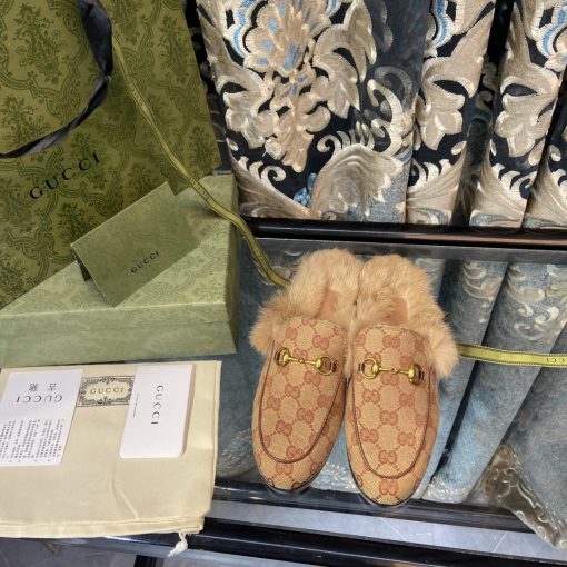 Gucci Princetown Lamb Fur Slippers Rust Natural - Image 2