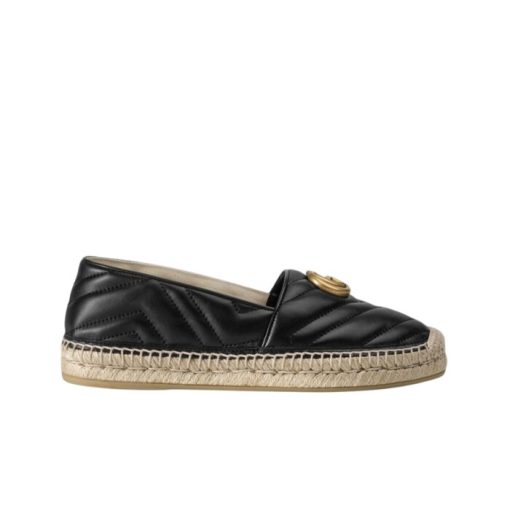 Gucci Espadrille Matelasse Chevron Leather With Double G Black 551890 Bko00 1000 - Image 9