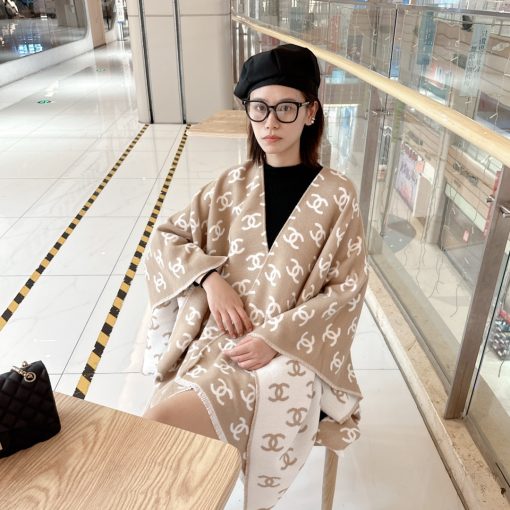 Chanel CC Logo Camellia Scarf Beige - Image 4