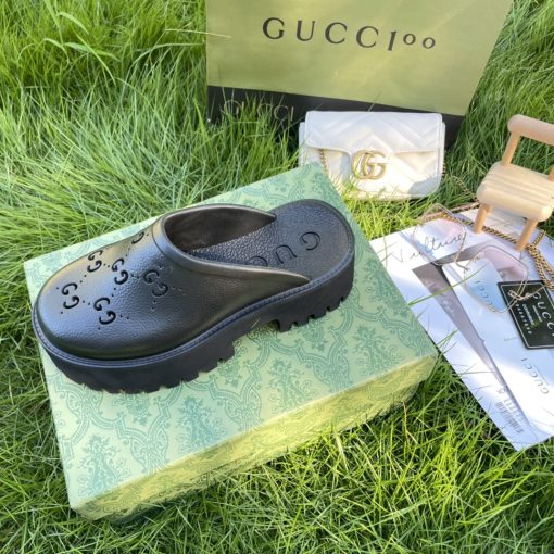 Gucci Men'S Slip On Sandal Black Gg Rubber 655517 Jfb00 1000 - Image 2