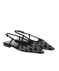 Gucci Gg Embellished Slingback Flats Black