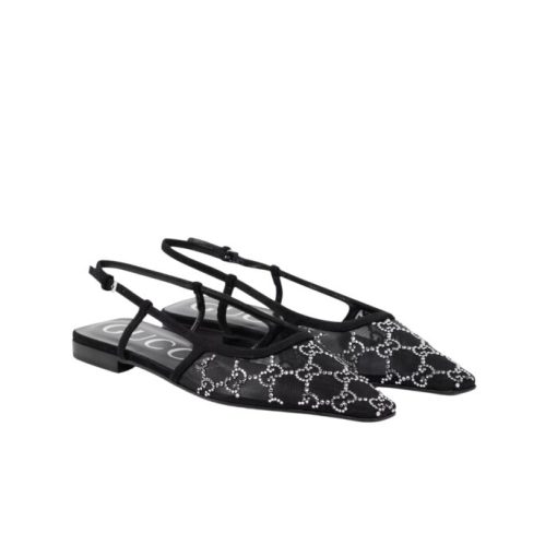 Gucci Gg Embellished Slingback Flats Black - Image 9