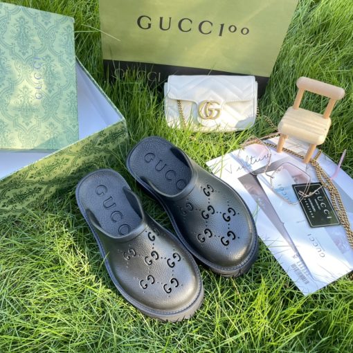 Gucci Men'S Slip On Sandal Black Gg Rubber 655517 Jfb00 1000 - Image 4