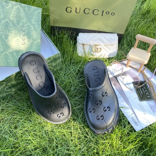 Gucci Men'S Slip On Sandal Black Gg Rubber 655517 Jfb00 1000 - Image 9