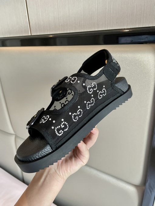 Gucci Gg Sandal With Crystals Black 701158 F13A0 1000 - Image 3
