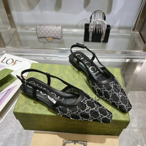 Gucci Gg Embellished Slingback Flats Black - Image 5