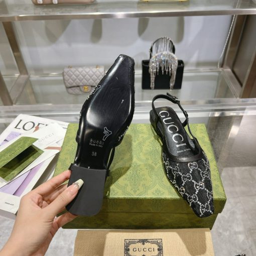 Gucci Gg Embellished Slingback Flats Black - Image 7