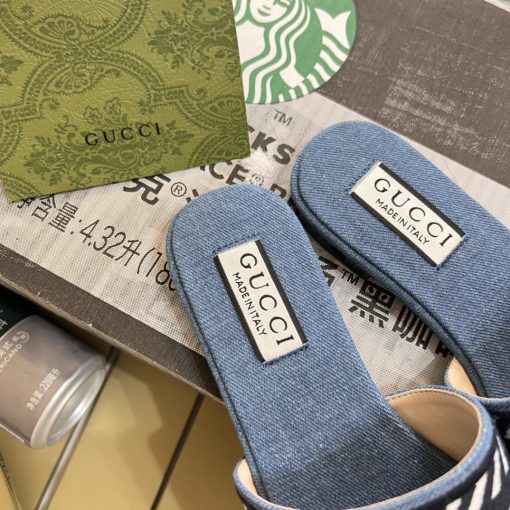 Gucci Women's Slide Sandal With Gucci Script Light Blue Denim 771589 Fack3 4609 - Image 3