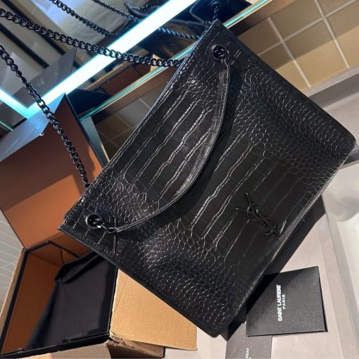 Saint Laurent Niki Shopping Bag In Crocodile Embossed Leather Black 33Cm - Image 2