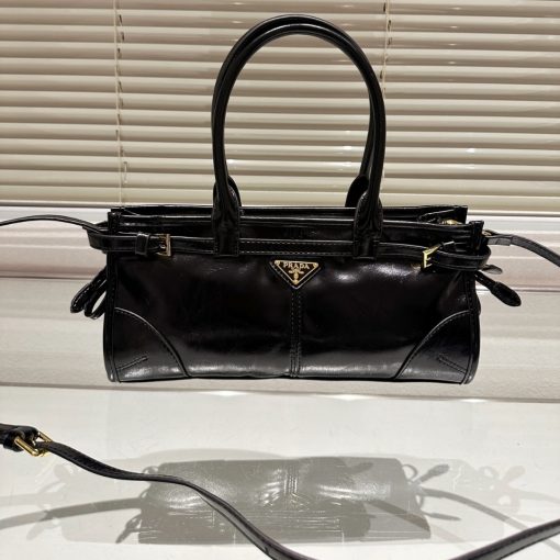 Prada Medium Leather Handbag Black 32cm - Image 2