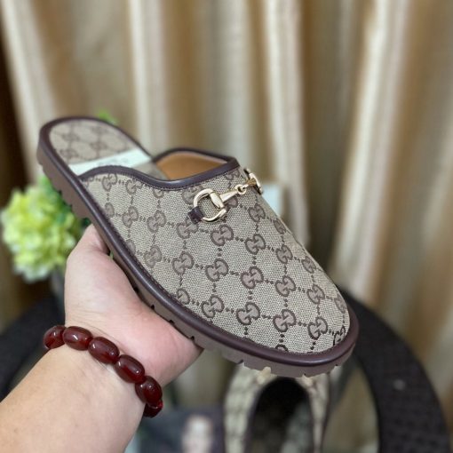 Gucci Gg Slipper Horsebit Canvas Beige 655571 96G60 9762 - Image 4