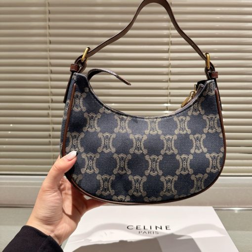 Celine Ava Triomphe Bag Half Moon In Denim Blue 25Cm - Image 6