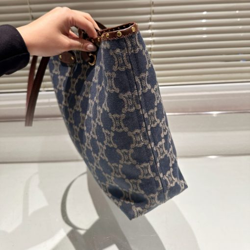 Celine Macadam Denim Tote Bag Indigo Navy Blue 34Cm - Image 4