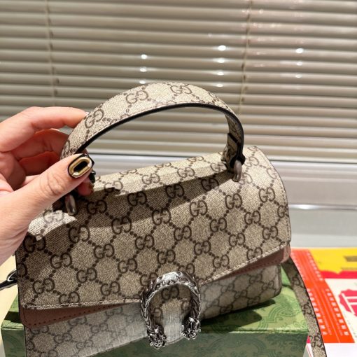 Gucci Damen Dionysus Gg Canvas Top Handle Bag Brown 24Cm - Image 6