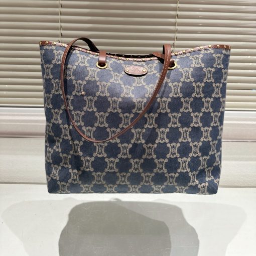 Celine Macadam Denim Tote Bag Indigo Navy Blue 34Cm - Image 2