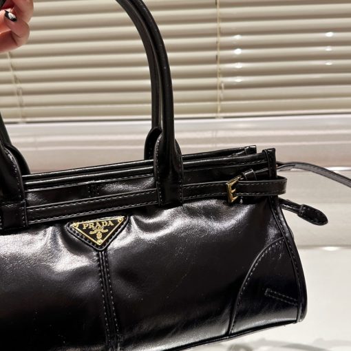 Prada Medium Leather Handbag Black 32cm - Image 6