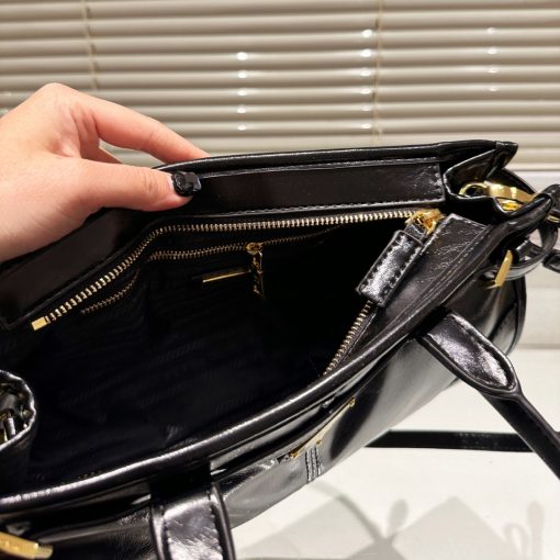 Prada Medium Leather Handbag Black 32cm - Image 7