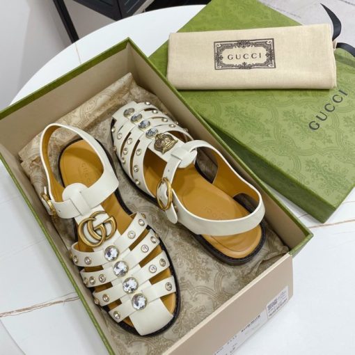 Gucci Rubber Crystal Embellishments Sandals White - Image 4