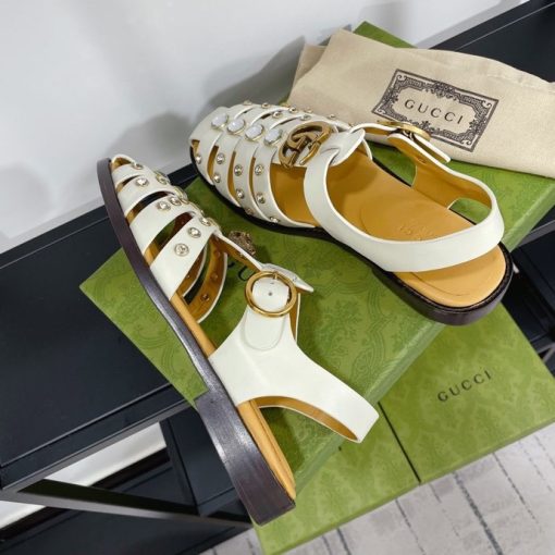 Gucci Rubber Crystal Embellishments Sandals White - Image 3
