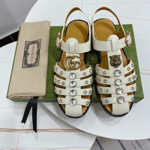 Gucci Rubber Crystal Embellishments Sandals White - Image 2