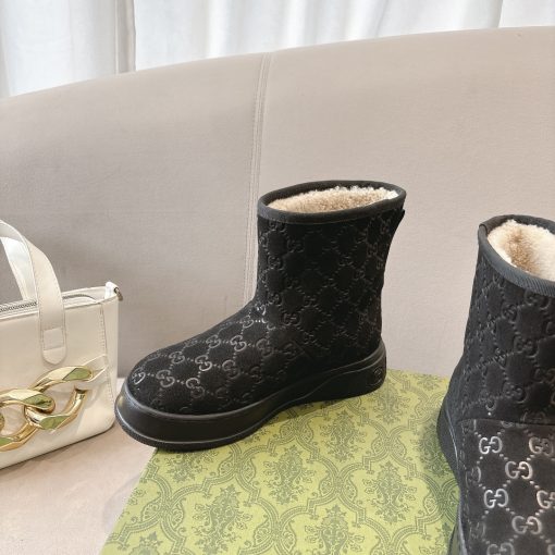 Gucci 1955 Horsebit Snow Boots Leather And Shearling In Black Beige - Image 4