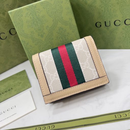 Gucci Ophidia Gg Card Case Wallet Beige And White 523155 Uulag 9682 - Image 4