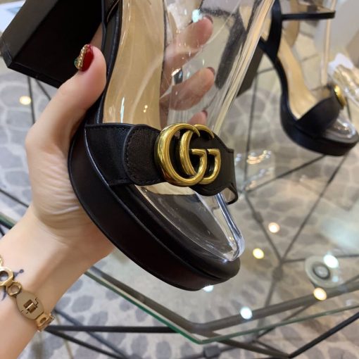 Gucci Gg Leather Heeled Sandal Black - Image 7