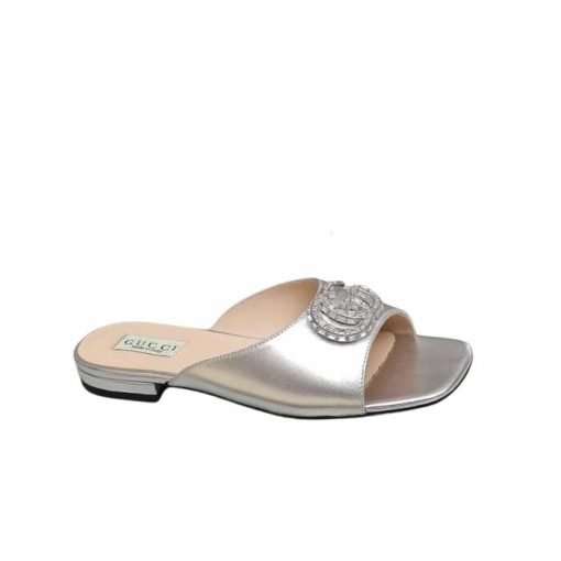 Gucci Gg Crystal Slippers Silver - Image 8