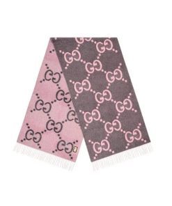 Gucci GG Cashmere Jacquard Scarf Grey And Pink