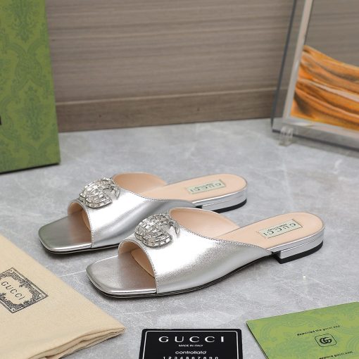 Gucci Gg Crystal Slippers Silver - Image 3